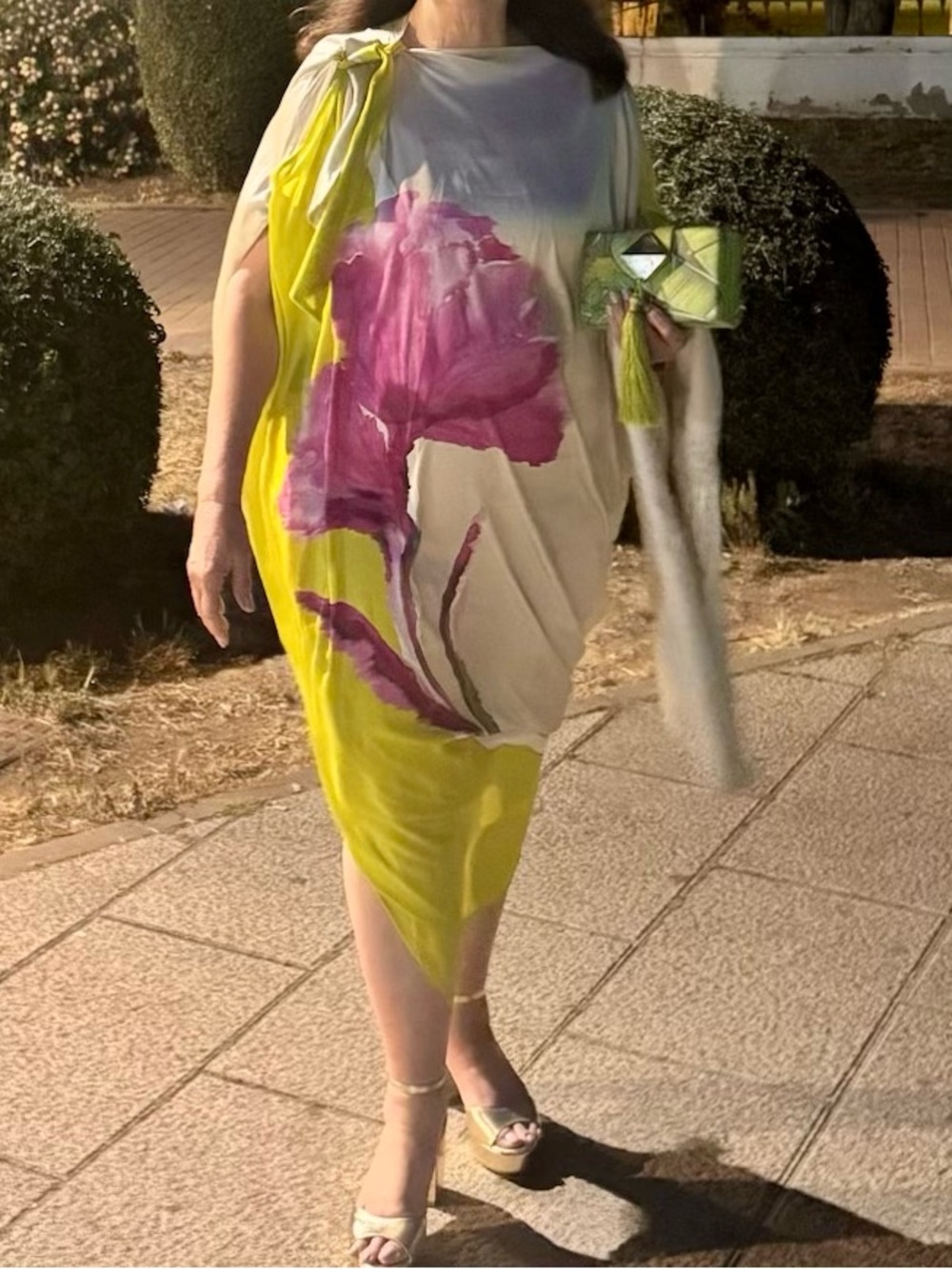 Silvia Tcherassi Yellow, Pink & Cream Floral Midi Draped Dress